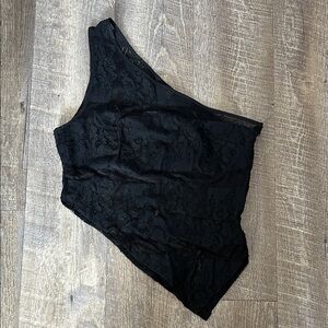 Elegant Black Lace One-Shoulder Top